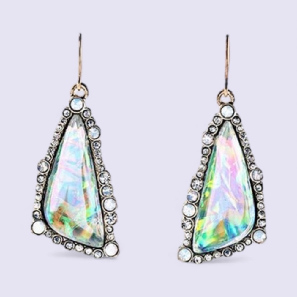 NEW•Sugared + Bronzed Shimmer Crystal & Paua Shell Unique Drop Earrings - Picture 1 of 16